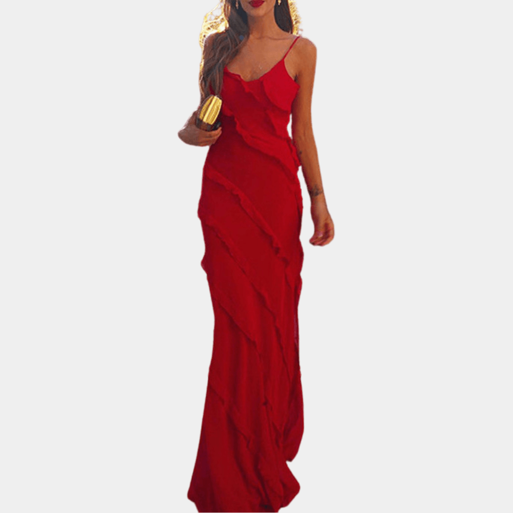 Women’s Evening Dress – Floor Length Gown – Spaghetti Straps – Fitted Formal Wear