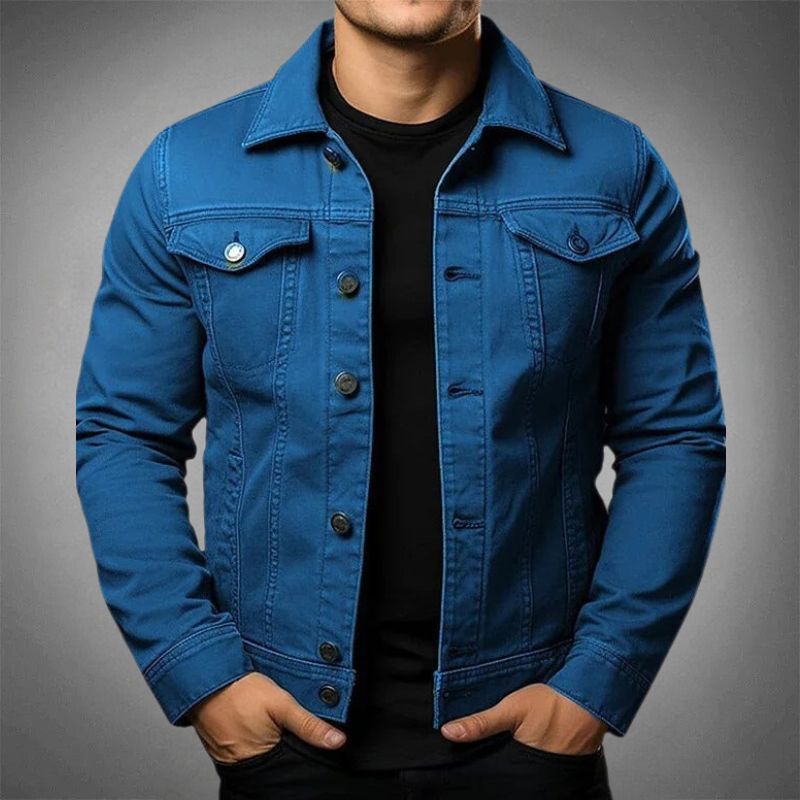 Men’s Denim Jacket – Slim Fit – Button-Up Front – Chest Flap Pockets – Hip Length