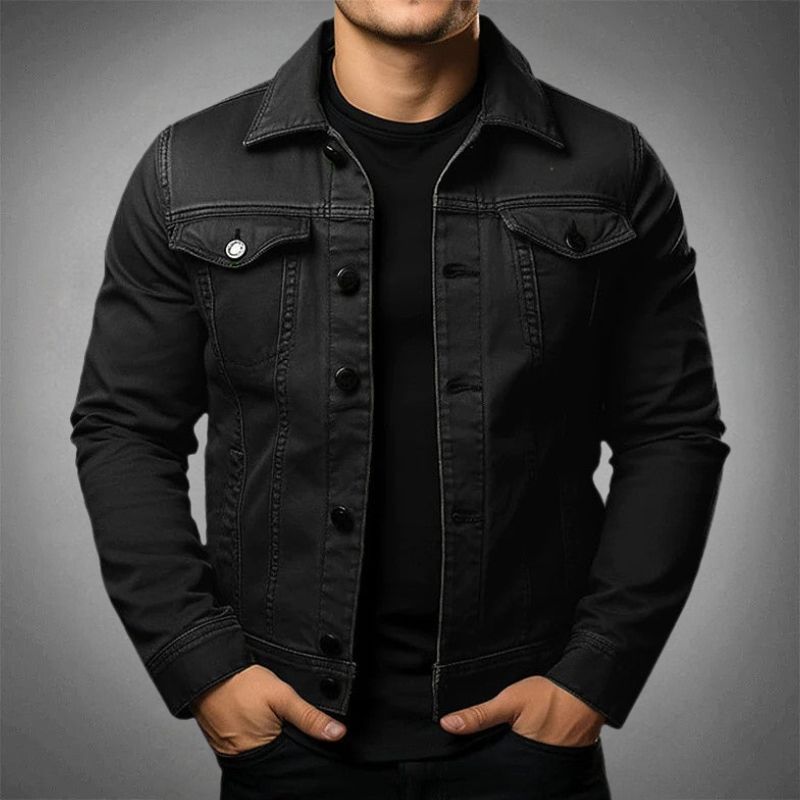 Men’s Denim Jacket – Slim Fit – Button-Up Front – Chest Flap Pockets – Hip Length