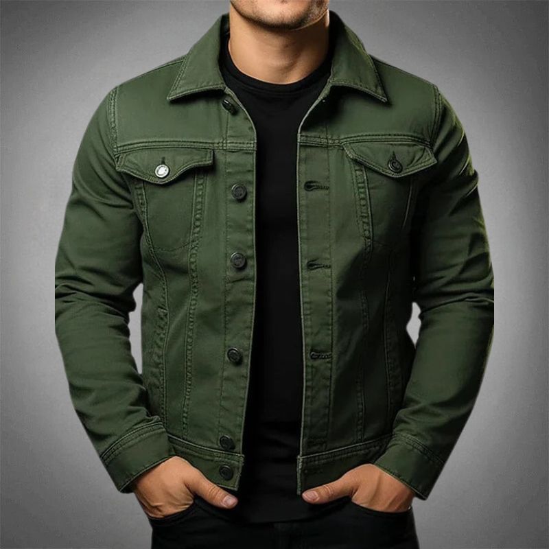 Men’s Denim Jacket – Slim Fit – Button-Up Front – Chest Flap Pockets – Hip Length
