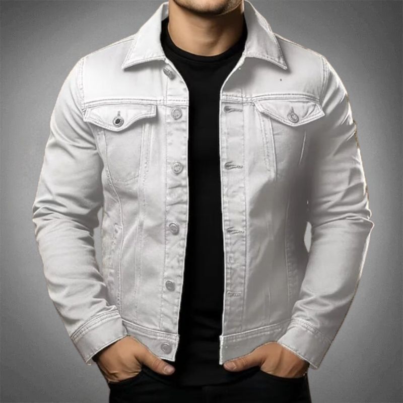 Men’s Denim Jacket – Slim Fit – Button-Up Front – Chest Flap Pockets – Hip Length