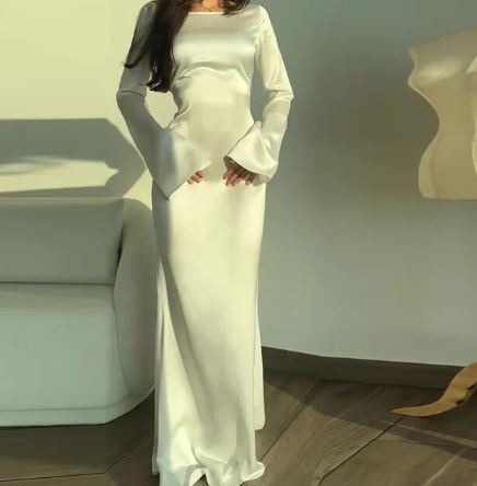 Women’s Full-Length Dress – Slim Fit – Luxury Fabric – Long Sleeve Elegant Style