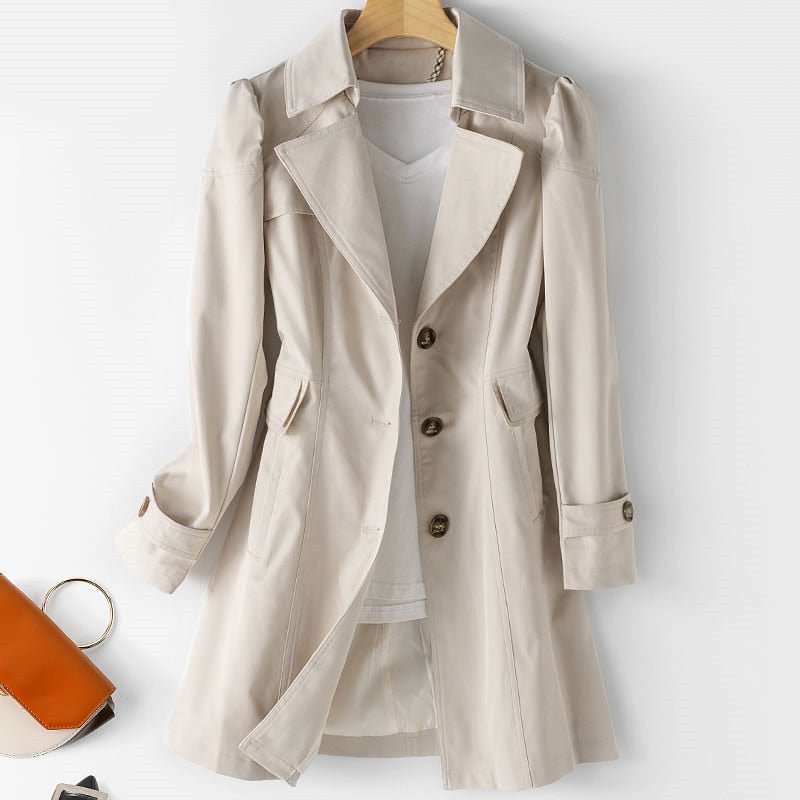 Women’s Tailored Coat – Structured Fit – Notched Lapel – Button Front – Knee Length