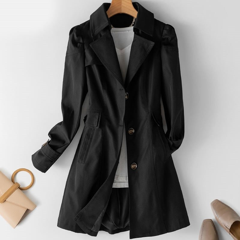 Women’s Tailored Coat – Structured Fit – Notched Lapel – Button Front – Knee Length