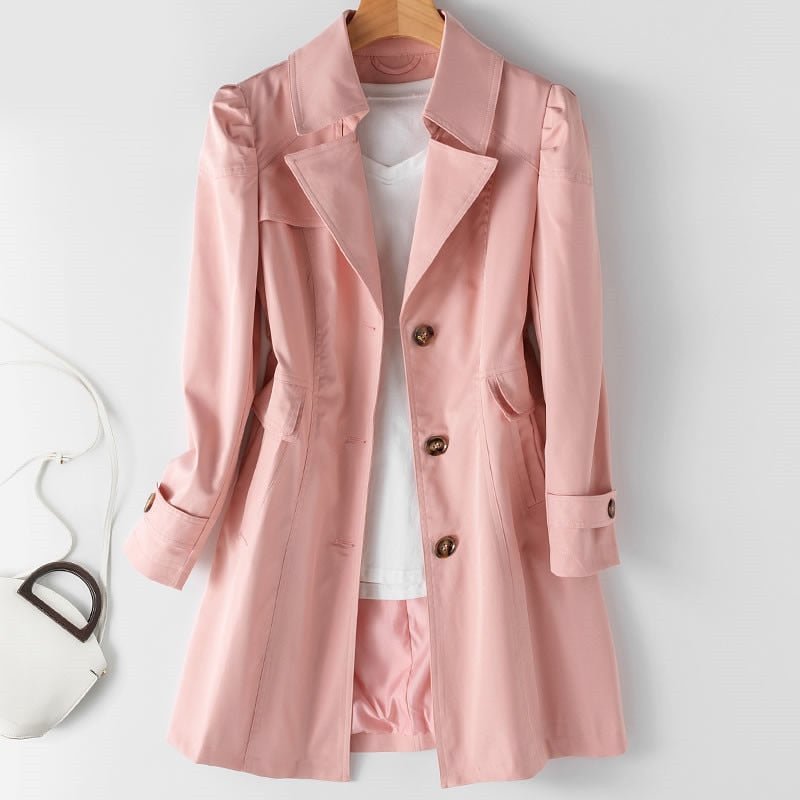 Women’s Tailored Coat – Structured Fit – Notched Lapel – Button Front – Knee Length