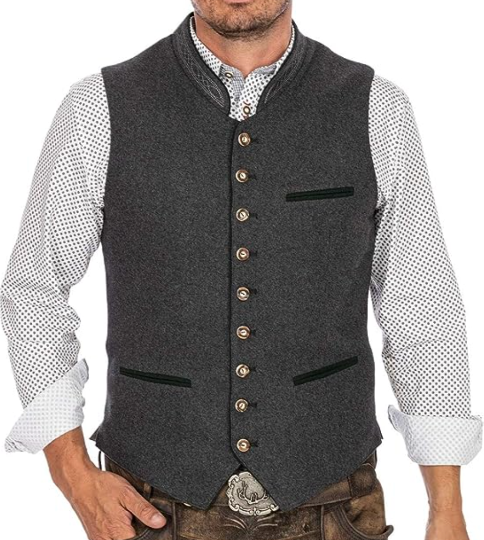 Men’s Vest – Tailored Fit – Stand Collar – Metal Buttons – Structured Luxury Fabric