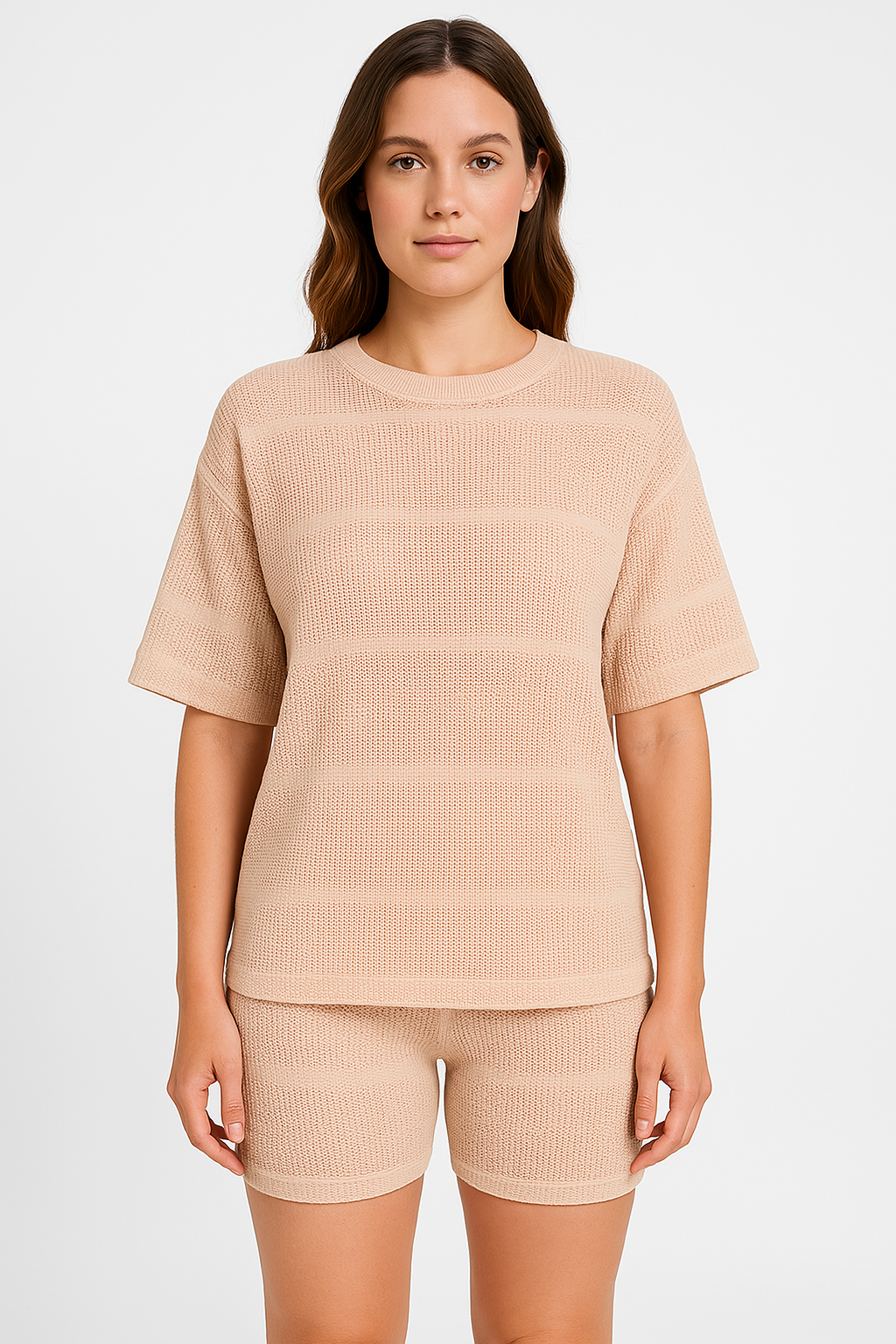Women’s Knit Sweater Set – Relaxed Top – Slim Shorts – Ribbed Lightweight Lounge Wear