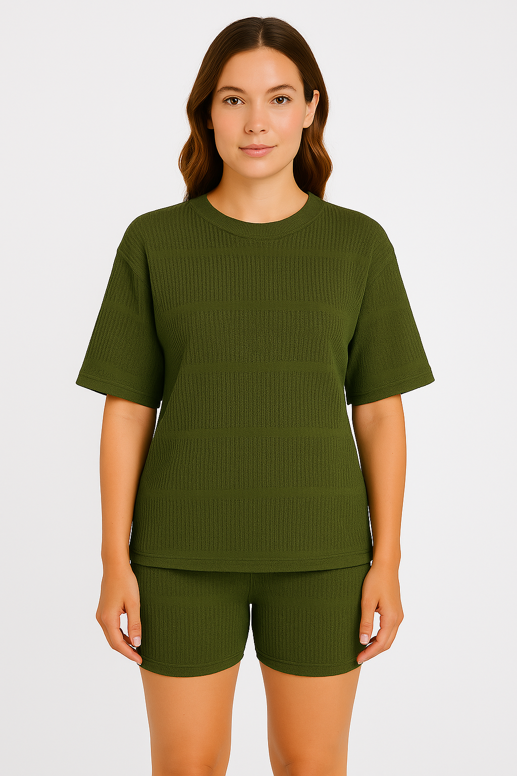 Women’s Knit Sweater Set – Relaxed Top – Slim Shorts – Ribbed Lightweight Lounge Wear