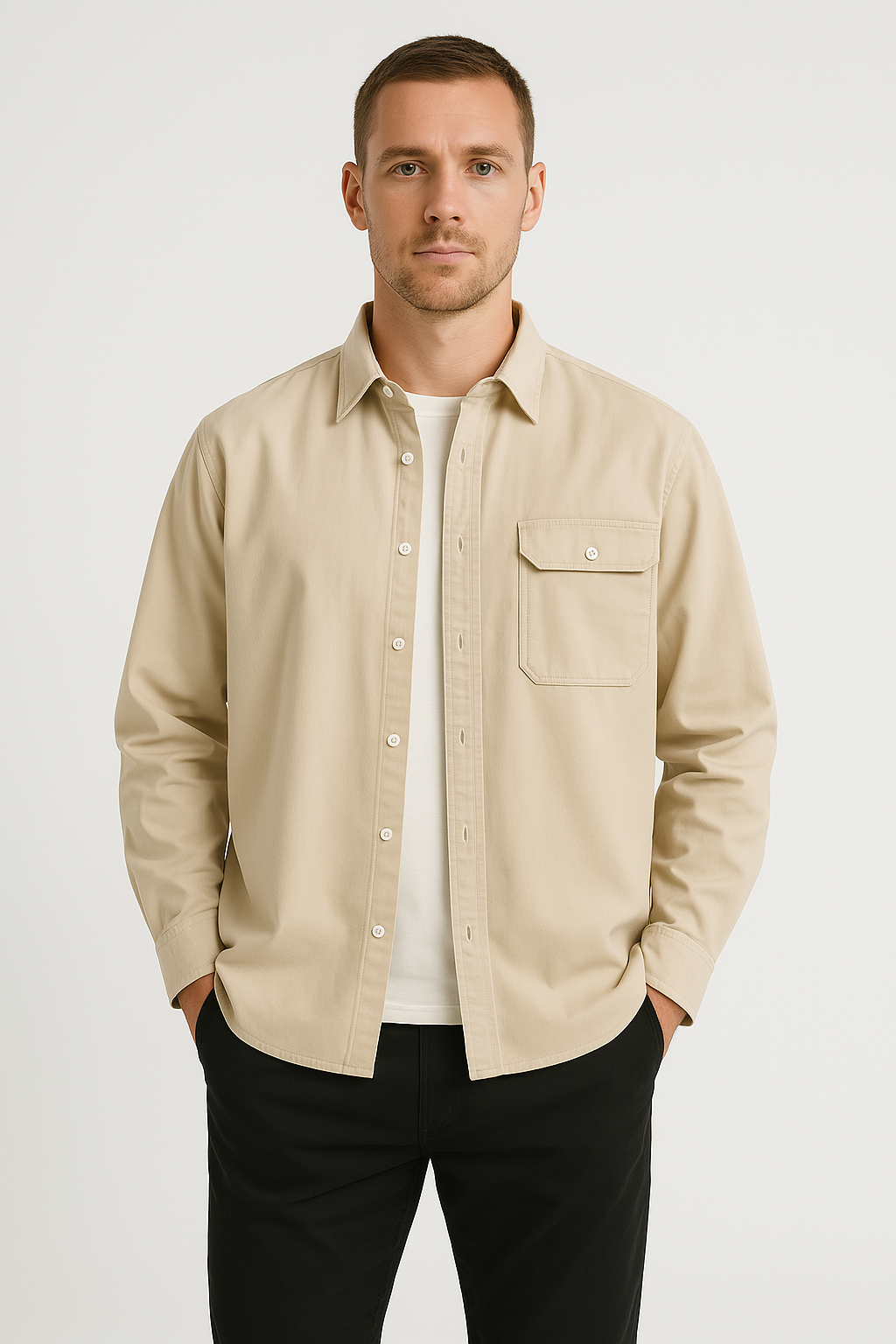 Men’s Button-Down Shirt – 100% Cotton – Relaxed Fit – Long Sleeve Casual Wear