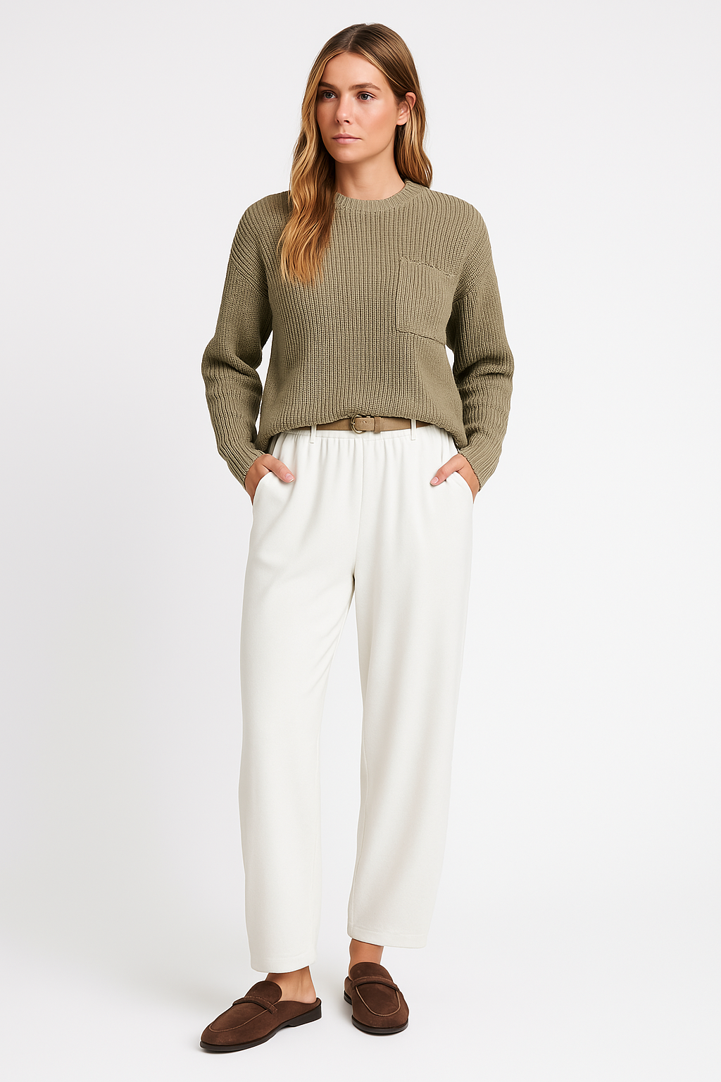 Women’s Knit Two-Piece Set – Relaxed Fit Sweater – Wide-Leg Trousers – Soft Lounge Wear