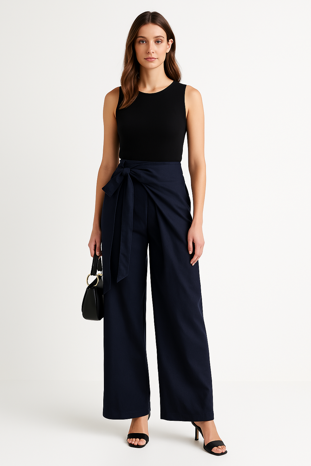 Women’s Wide-Leg Trousers – High Waist – Tie Belt – Lightweight Cotton – Full Length
