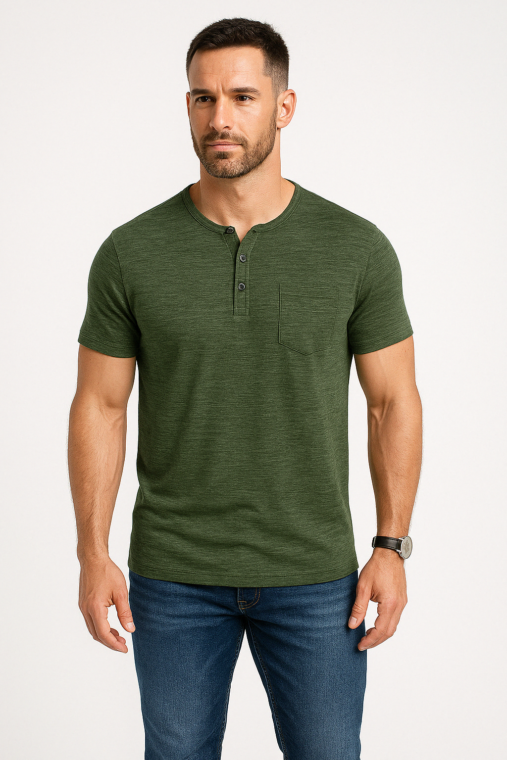 Men’s Henley T-Shirt – Slim Fit – Soft Cotton Blend – Short Sleeve – Chest Pocket
