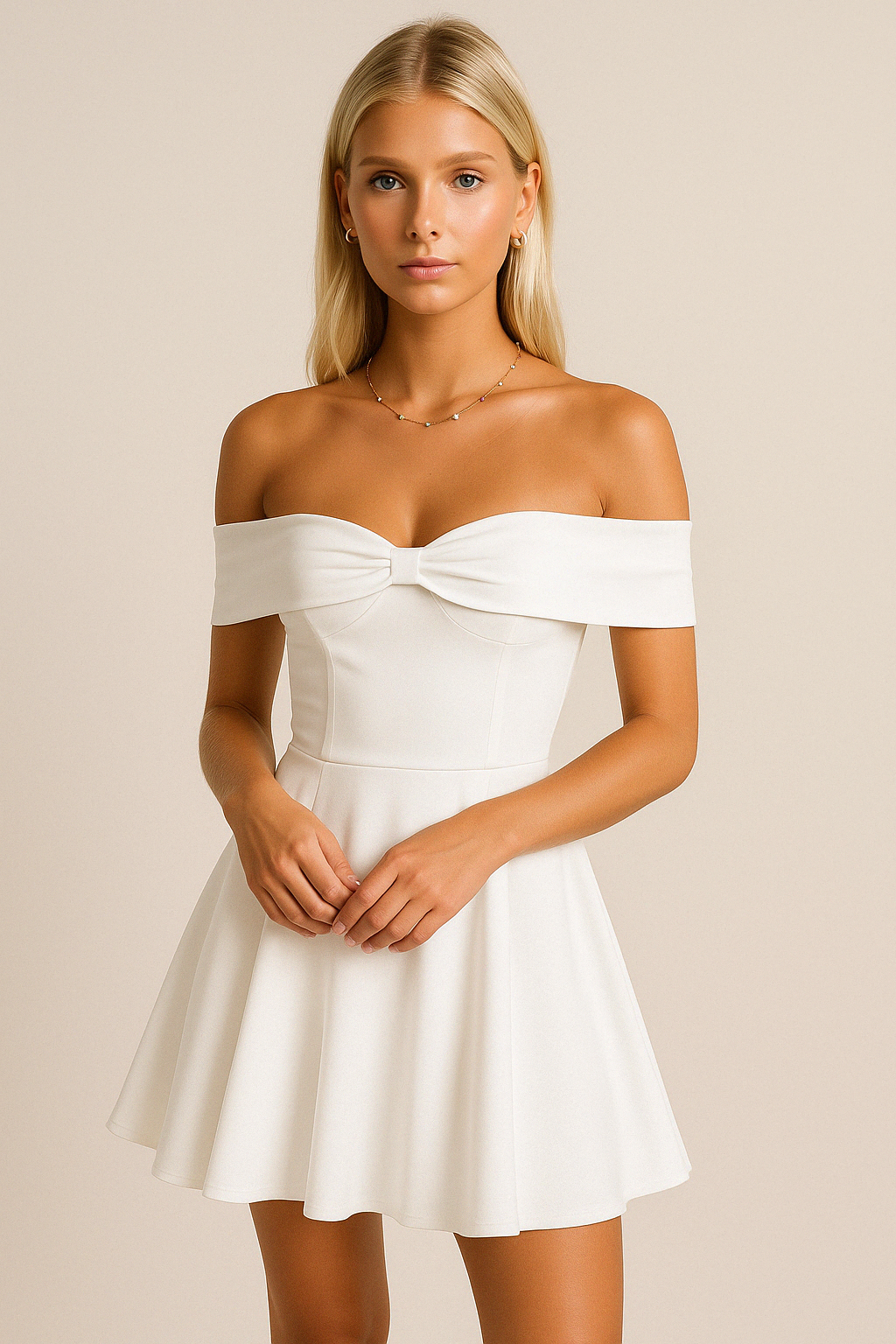 Women’s Casual Dress – Off Shoulder A-Line – Mini Length – Lightweight Soft Fabric