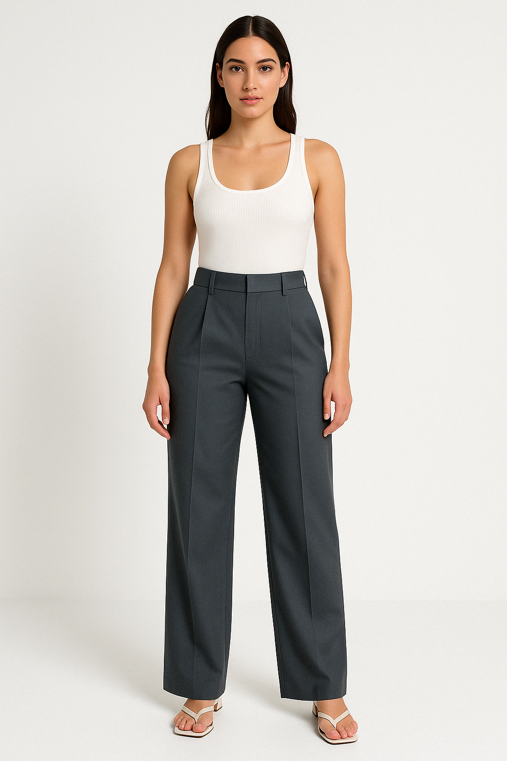 Women’s Tailored Trousers – Wide Leg – High Waist – Front Pleats – Full Length