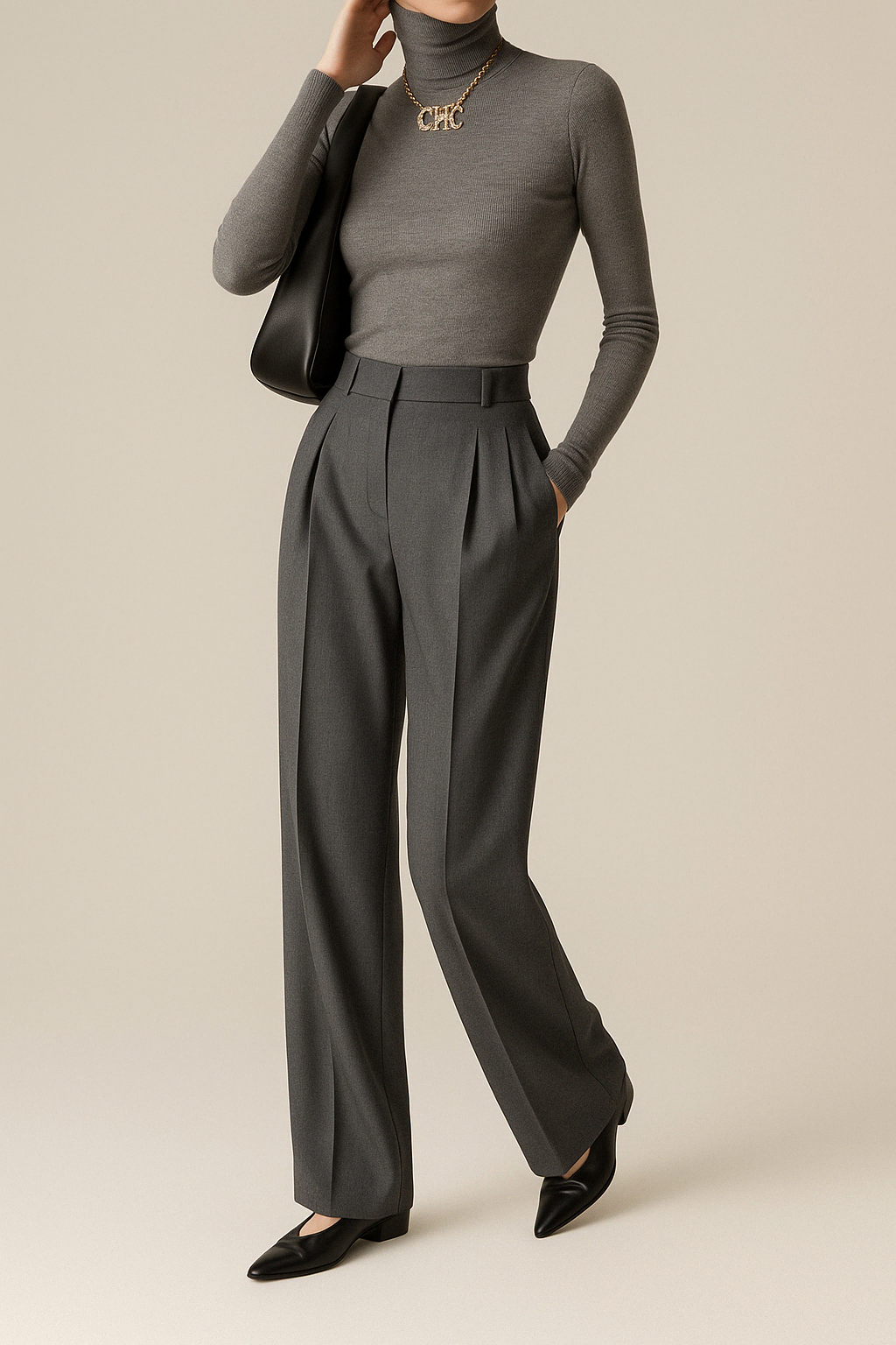 Women’s Wide-Leg Trousers – High Waist – Tailored Pleats – Full Length Woven Fabric