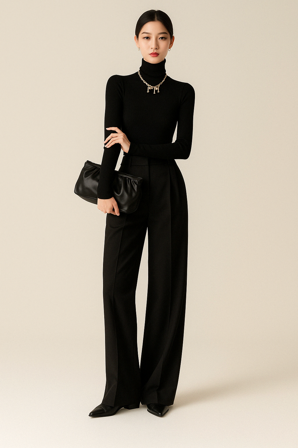 Women’s Wide-Leg Trousers – High Waist – Tailored Pleats – Full Length Woven Fabric