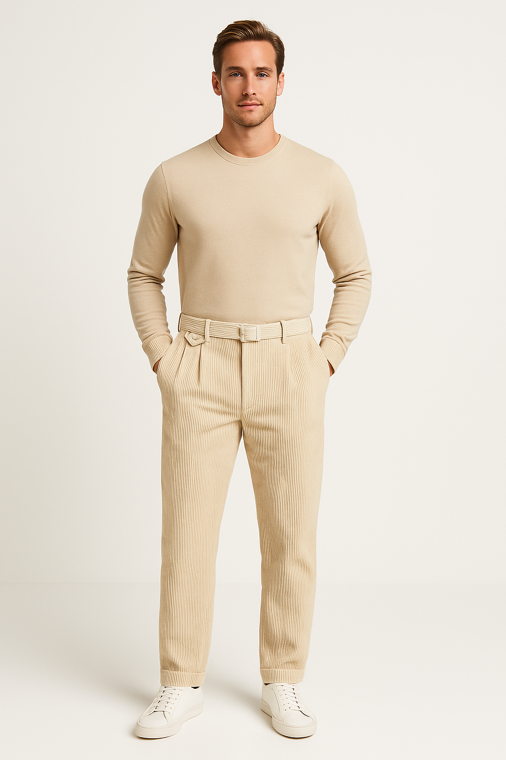 Men’s Tailored Trousers – Wool Blend – Straight Fit – Single Pleat – Adjustable Waist