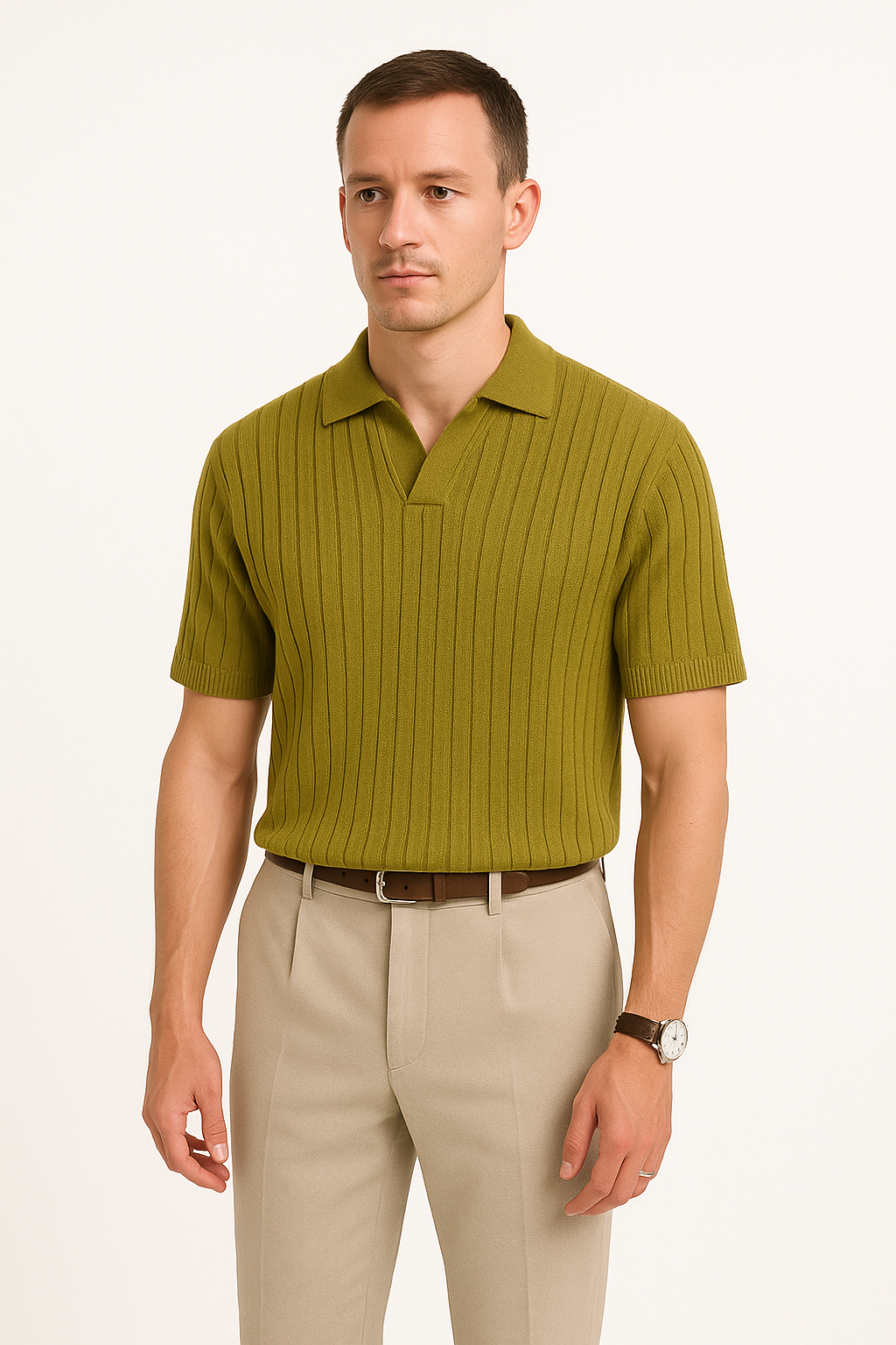 Men’s Polo Shirt – Ribbed Knit Cotton Blend – Standard Fit – Short Sleeve Casual Wear