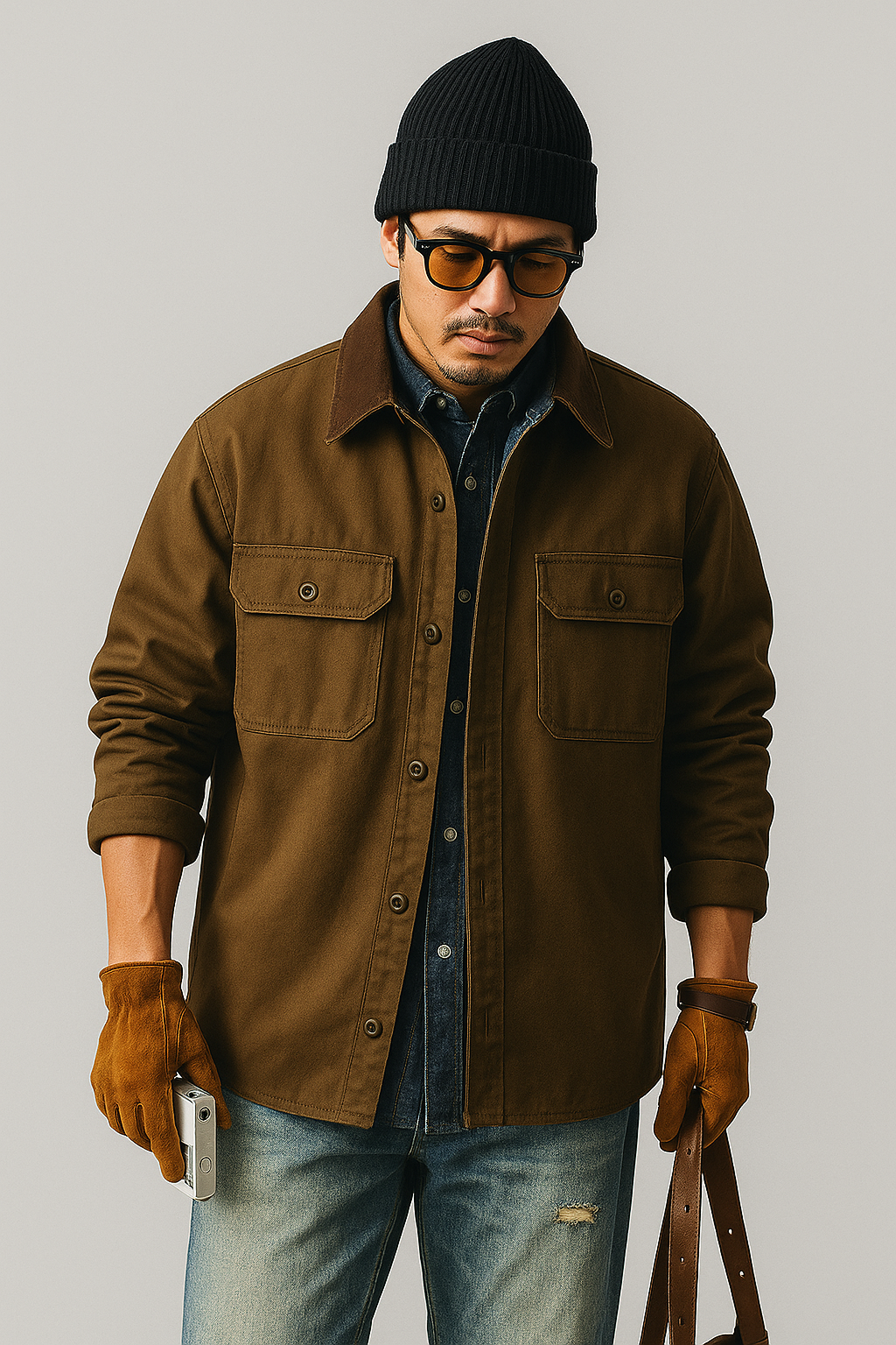 Men’s Workwear Jacket – Loose Fit – Durable Canvas – Utility Pockets – Button Front