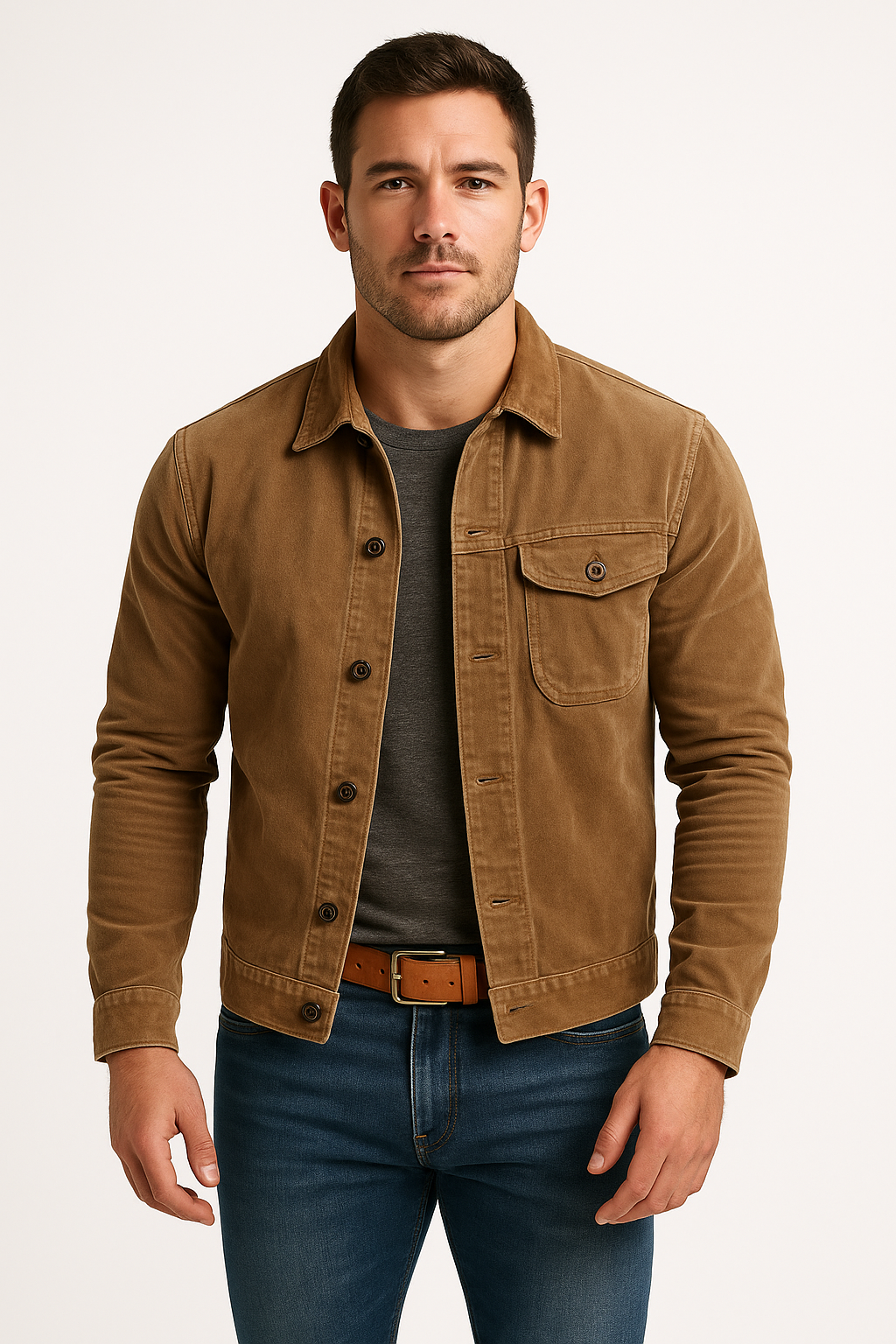 Men’s Jacket – Cotton Blend – Tailored Fit – Shirt Collar – Button Front Casual Style