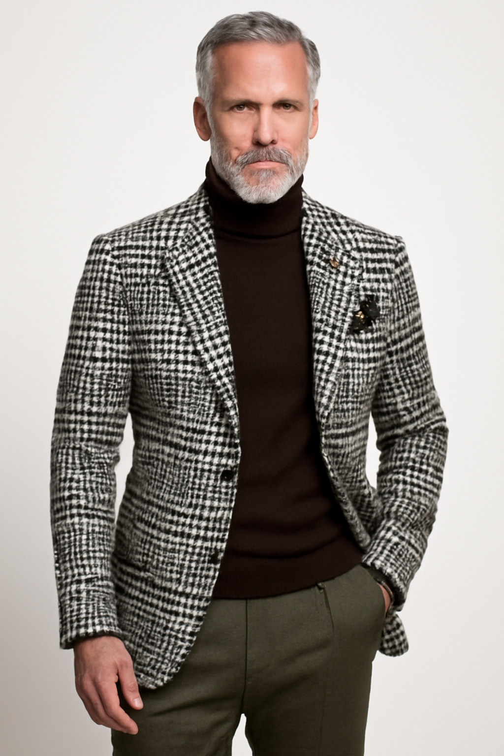Men’s Blazer – Slim Fit Wool Blend – Houndstooth Pattern – Single Breasted Formal