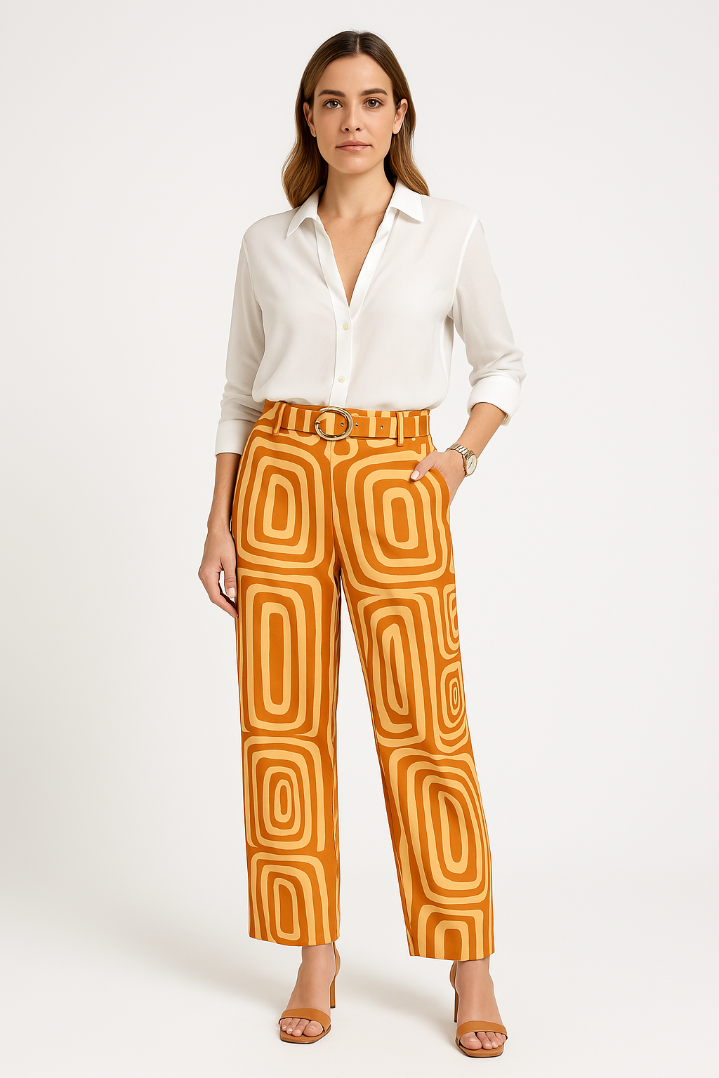 Women’s Button-Down Blouse – Cotton Blend – Loose Fit – Long Sleeve – Collared Shirt