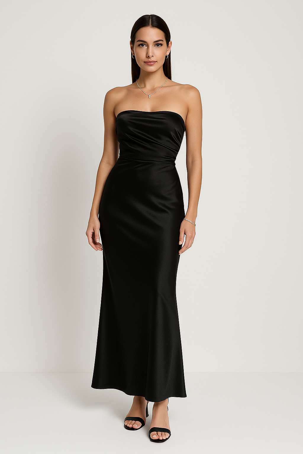 Women’s Evening Gown – Strapless Slim Fit – Satin Finish – Full Length Formal Dress