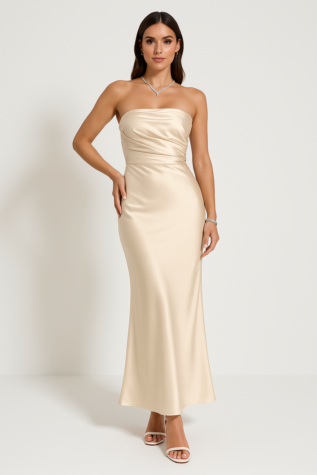 Women’s Evening Gown – Strapless Slim Fit – Satin Finish – Full Length Formal Dress