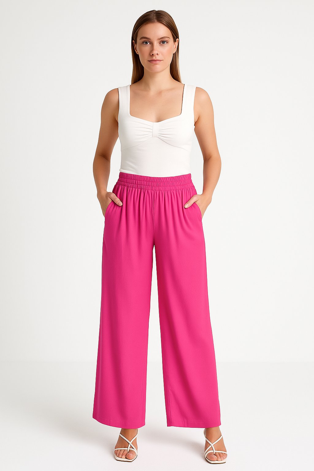 Women’s Wide-Leg Pants – Lightweight Breathable Fabric – Elastic Waist – Full Length