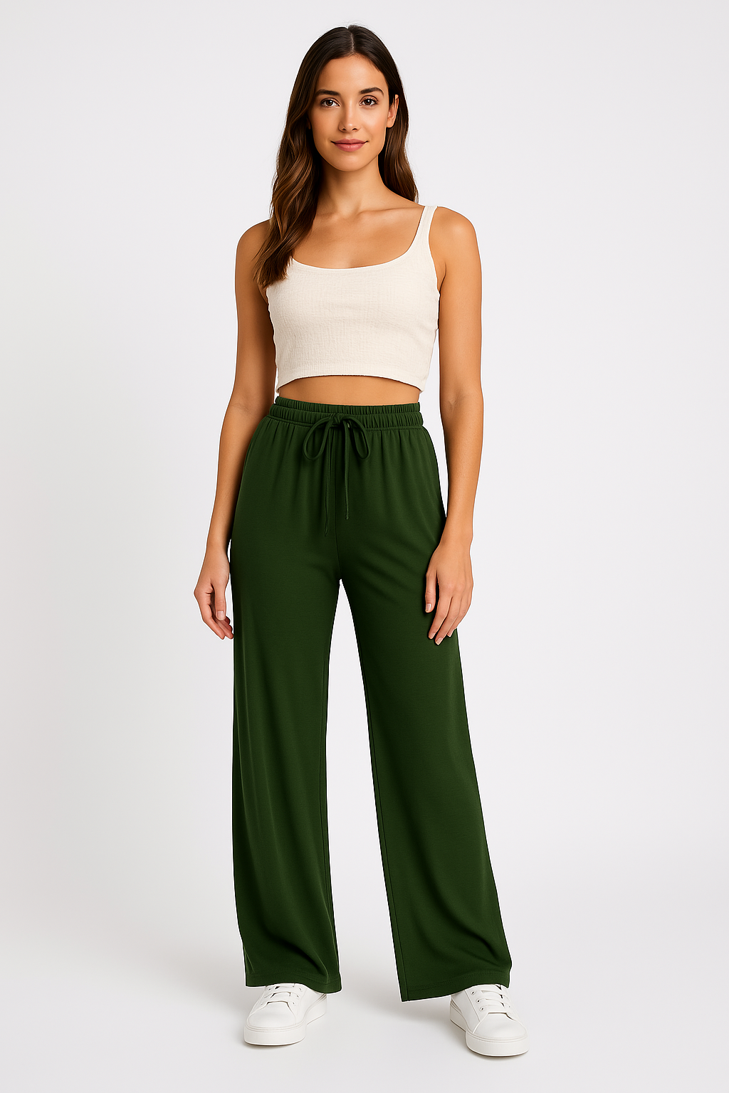 Women’s Wide-Leg Trousers – Lightweight Cotton Blend – Relaxed Fit – Drawstring Waist