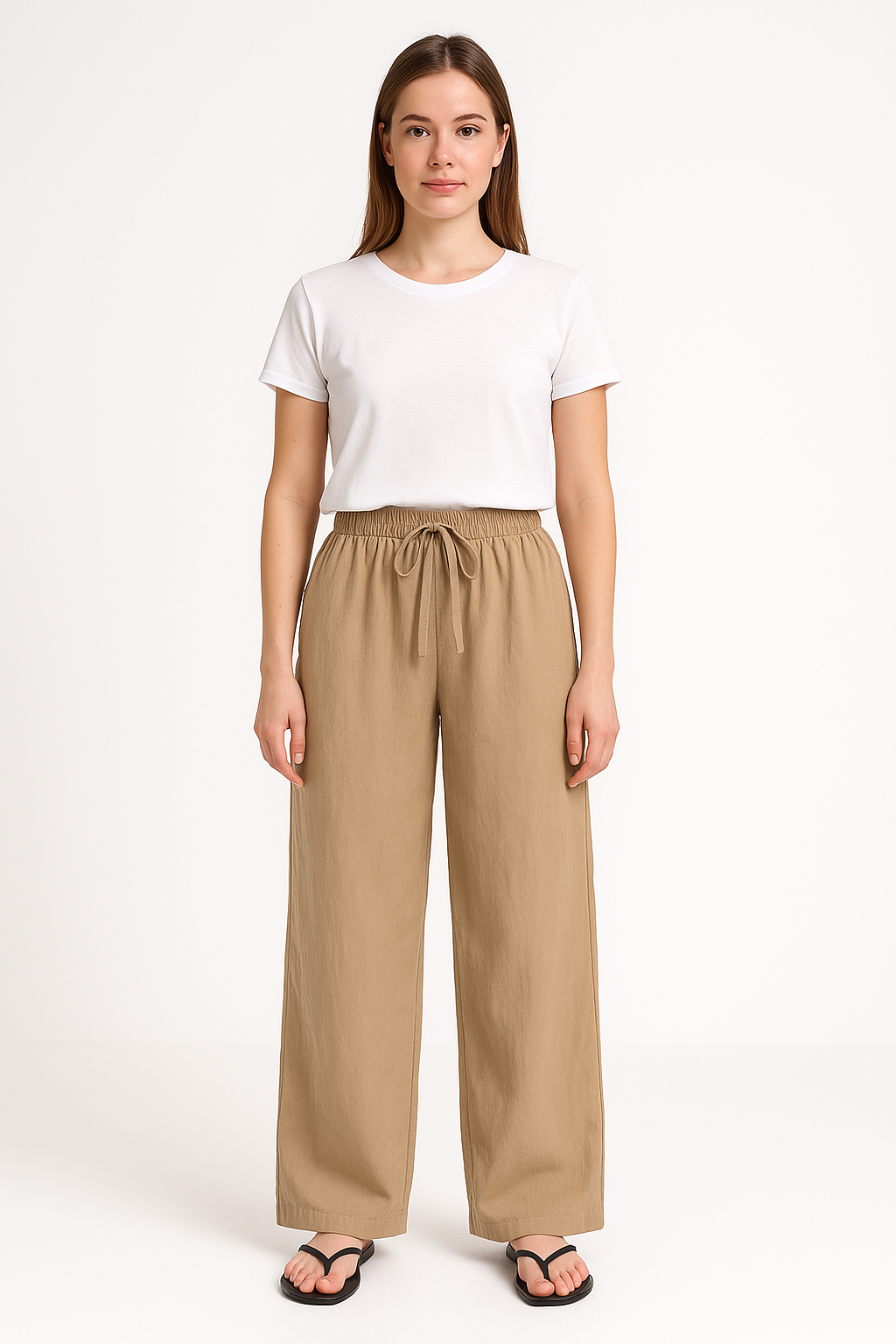 Women’s Wide-Leg Trousers – Relaxed Fit – Soft Cotton – Elastic Waist – Drawstring