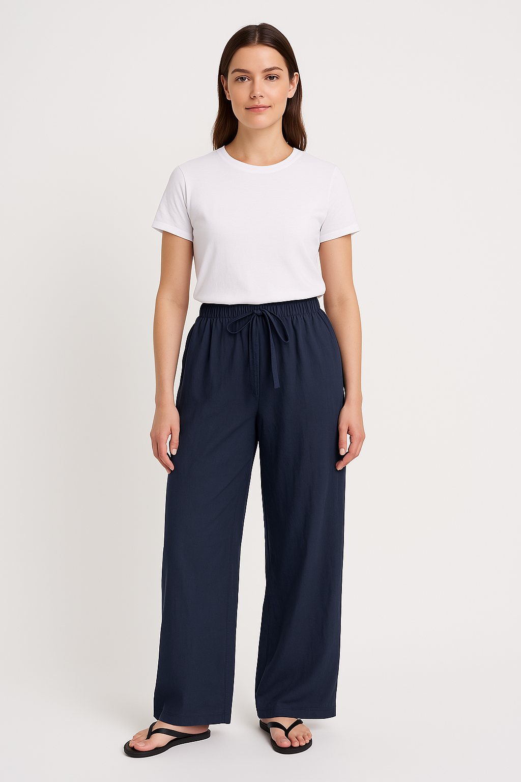 Women’s Wide-Leg Trousers – Relaxed Fit – Soft Cotton – Elastic Waist – Drawstring
