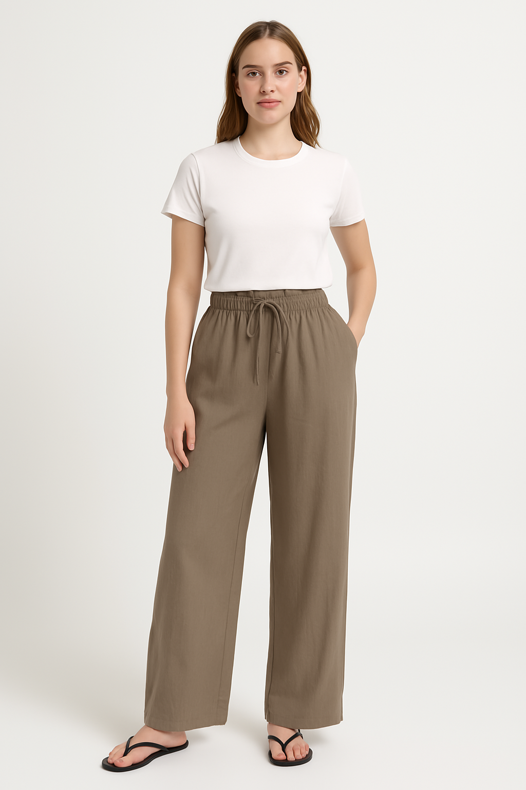 Women’s Wide-Leg Trousers – Relaxed Fit – Soft Cotton – Elastic Waist – Drawstring