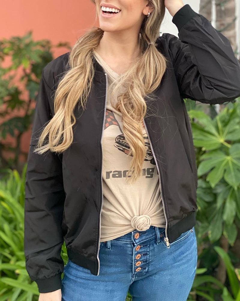 Women’s Bomber Jacket – Relaxed Fit – Breathable Blend – Zip Front – Ribbed Trim