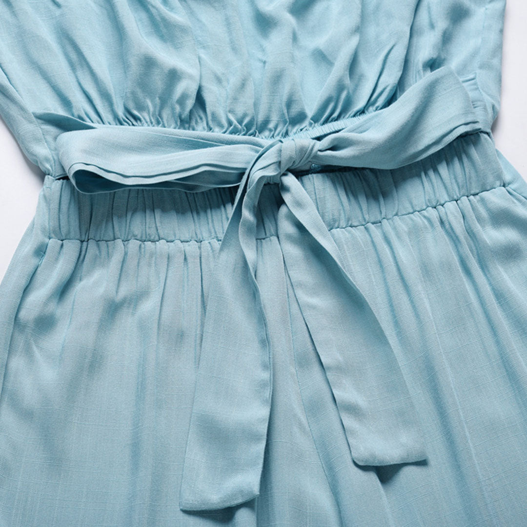 Women's Strapless Jumpsuit - Wide Leg - Tie Waist - Lightweight Flowy Fabric
