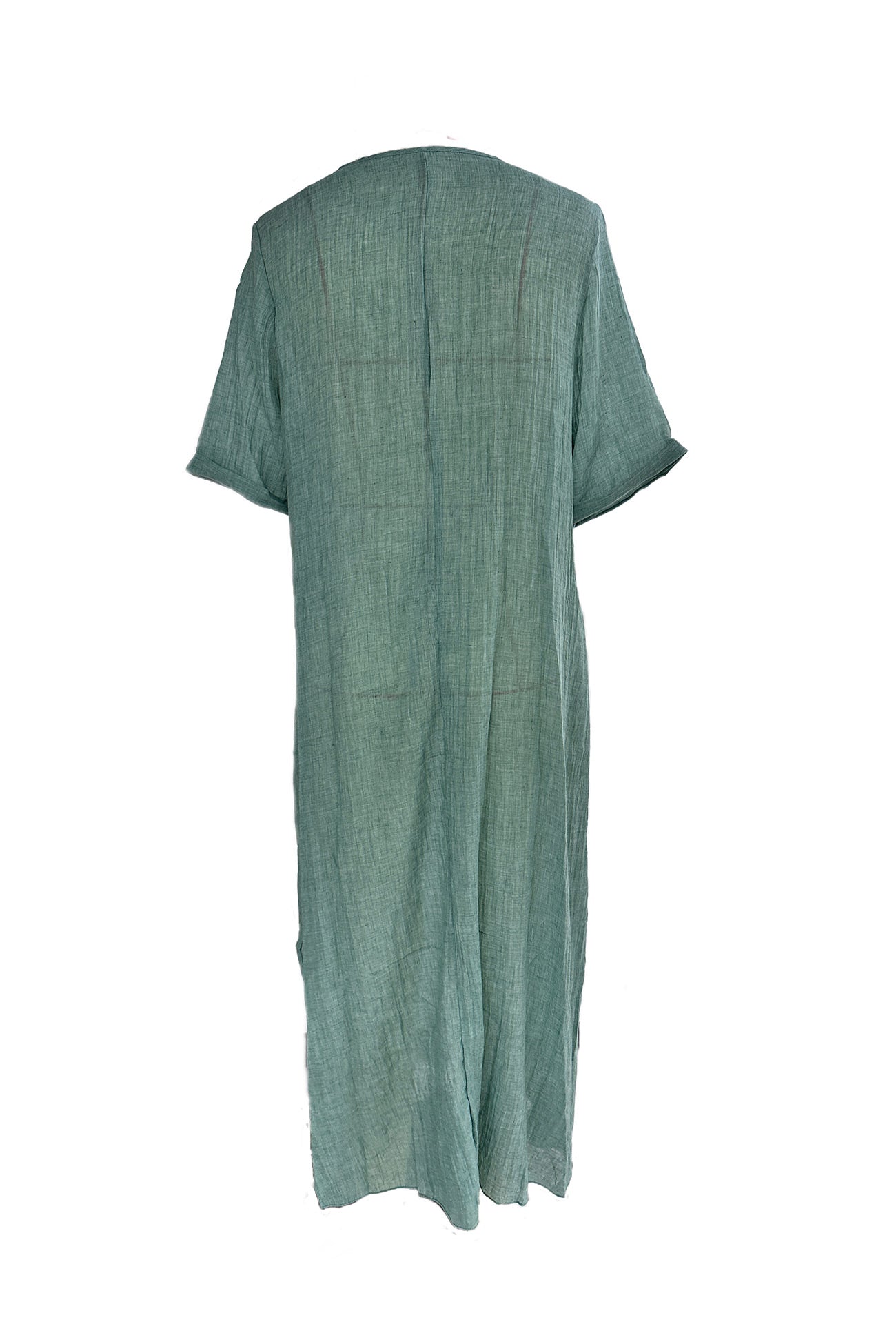 Solid V-Neck Midi Dress with Short Sleeves - Breathable and Lightweight
