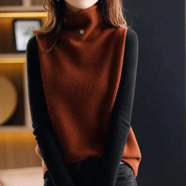 Women’s Sweater Vest – Wool Feel – Turtleneck – Relaxed Fit – Hip Length – Minimalist Style