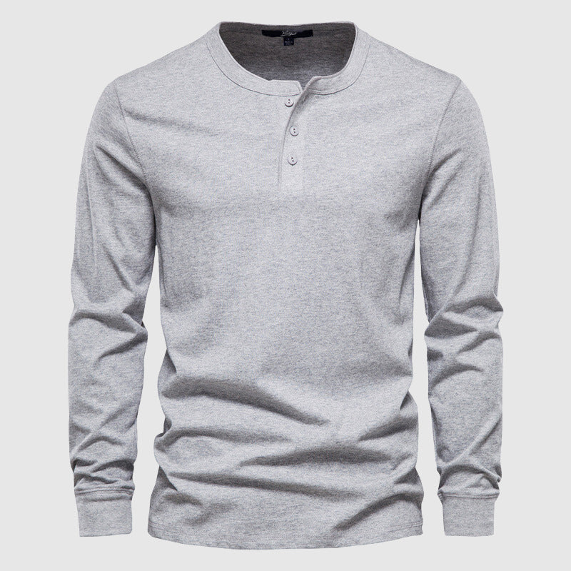 Men's Henley Shirt - Long Sleeve - Three-Button Placket - Breathable Fabric