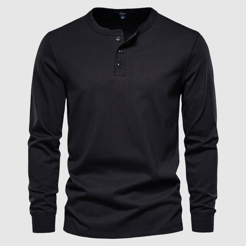 Men's Henley Shirt - Long Sleeve - Three-Button Placket - Breathable Fabric