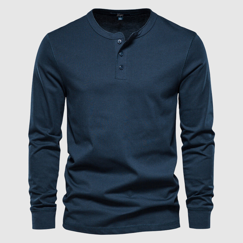 Men's Henley Shirt - Long Sleeve - Three-Button Placket - Breathable Fabric