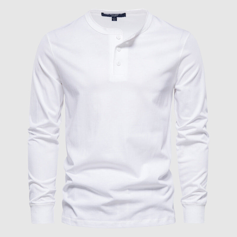 Men's Henley Shirt - Long Sleeve - Three-Button Placket - Breathable Fabric