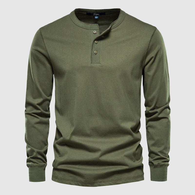 Men's Henley Shirt - Long Sleeve - Three-Button Placket - Breathable Fabric