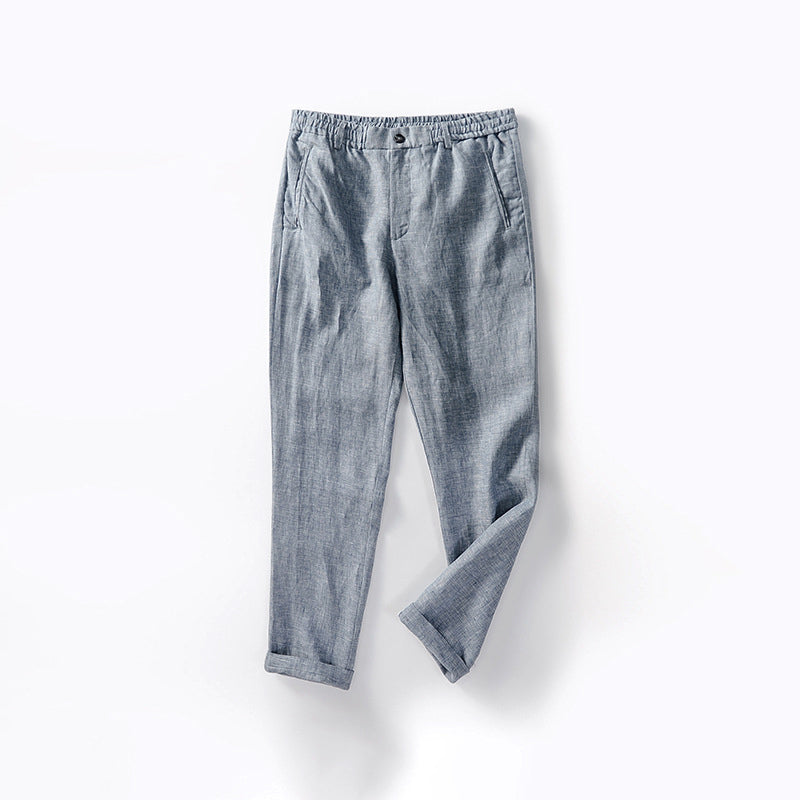 Men’s Linen Blend Pants - Relaxed Fit - Elastic Waistband with Drawstring - Breathable