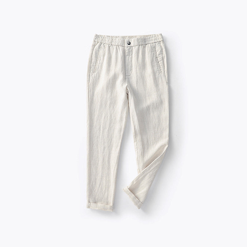 Men’s Linen Blend Pants - Relaxed Fit - Elastic Waistband with Drawstring - Breathable