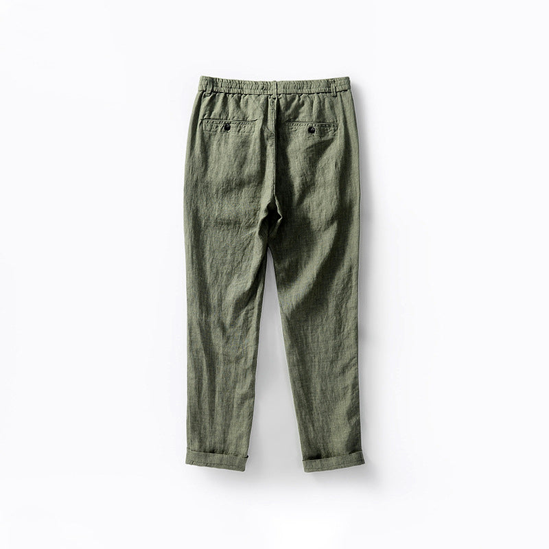 Men’s Linen Blend Pants - Relaxed Fit - Elastic Waistband with Drawstring - Breathable