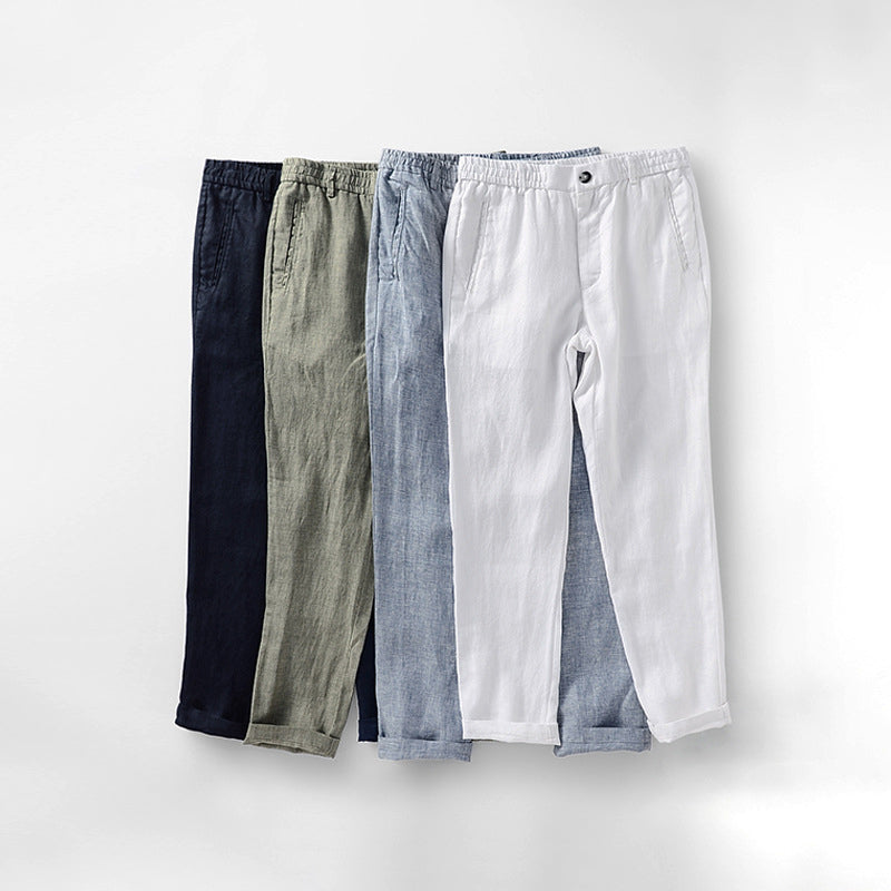 Men’s Linen Blend Pants - Relaxed Fit - Elastic Waistband with Drawstring - Breathable