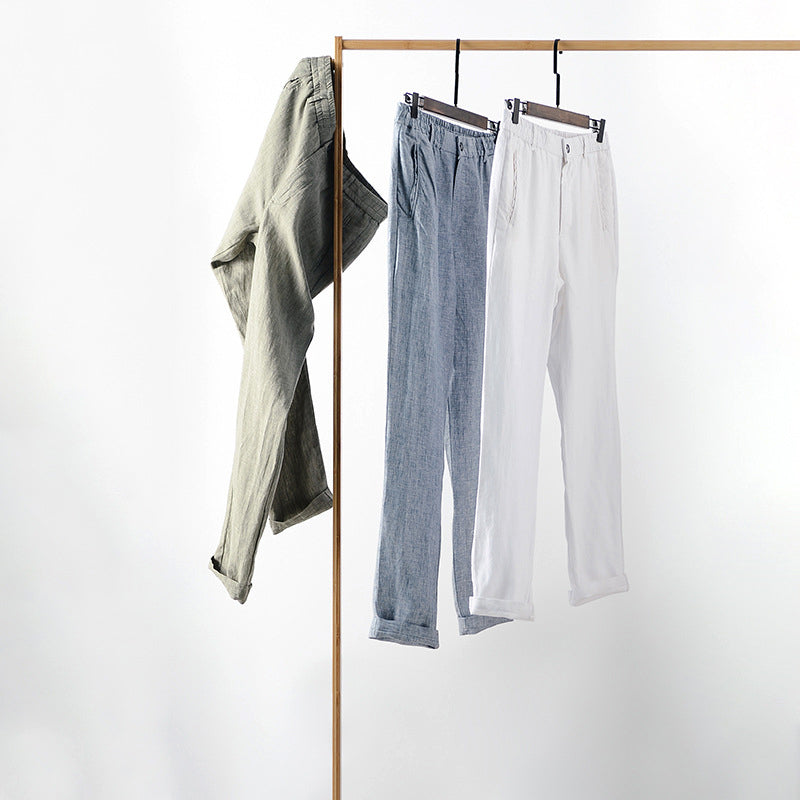 Men’s Linen Blend Pants - Relaxed Fit - Elastic Waistband with Drawstring - Breathable