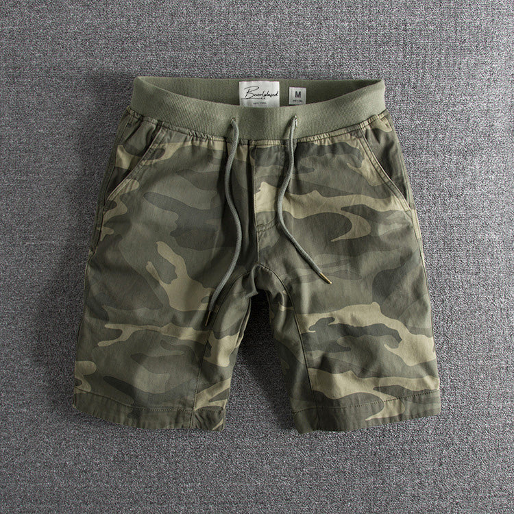 Men’s Casual Shorts - Camouflage Pattern - Elastic Waistband - Mid-Length with Pockets