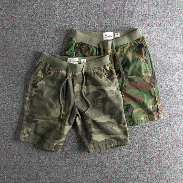 Men’s Casual Shorts - Camouflage Pattern - Elastic Waistband - Mid-Length with Pockets