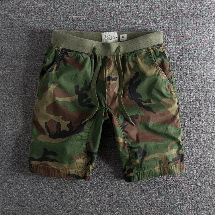 Men’s Casual Shorts - Camouflage Pattern - Elastic Waistband - Mid-Length with Pockets